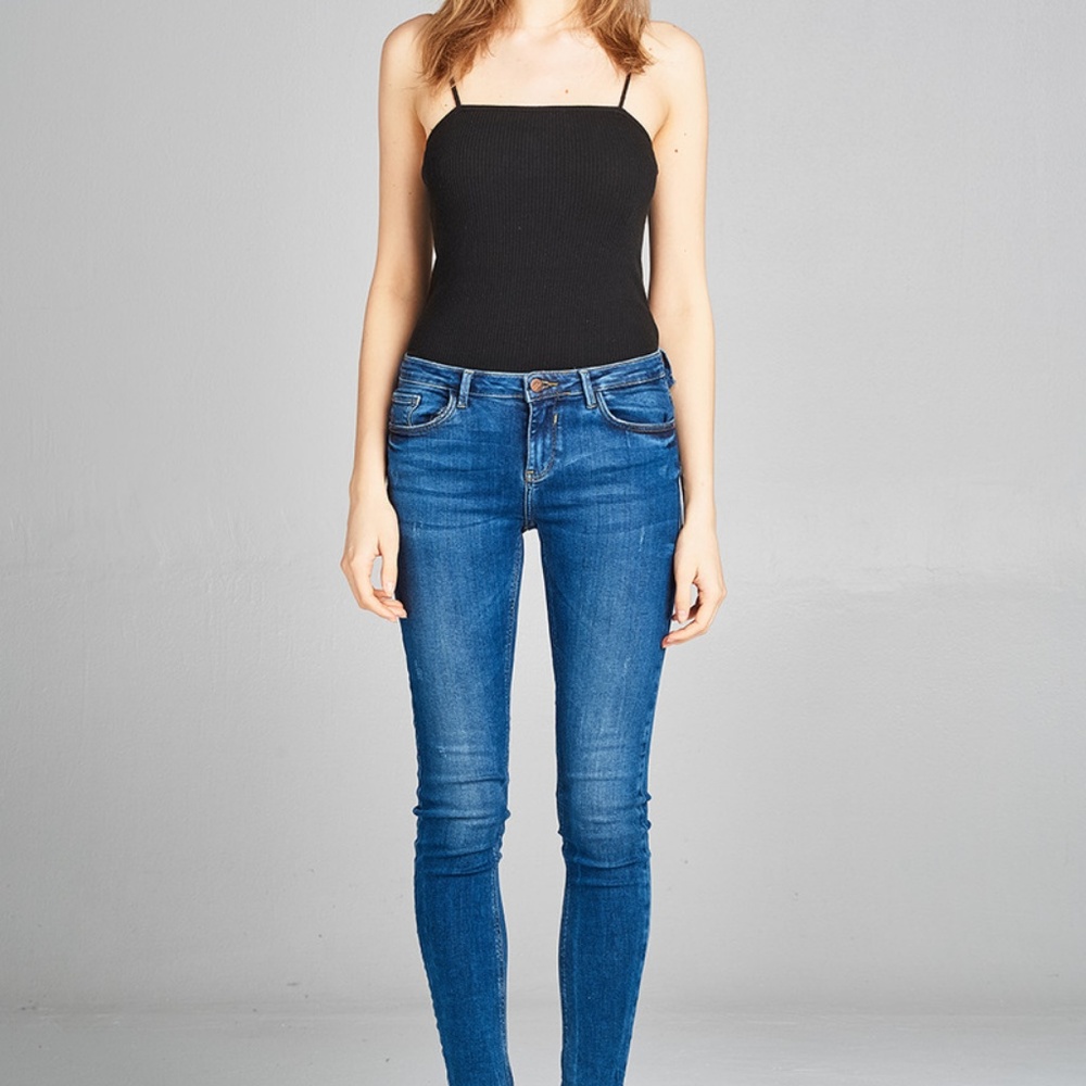 [NEW] Black Basic Ribbed Straight Neck Bodysuit - Picture 5 of 5